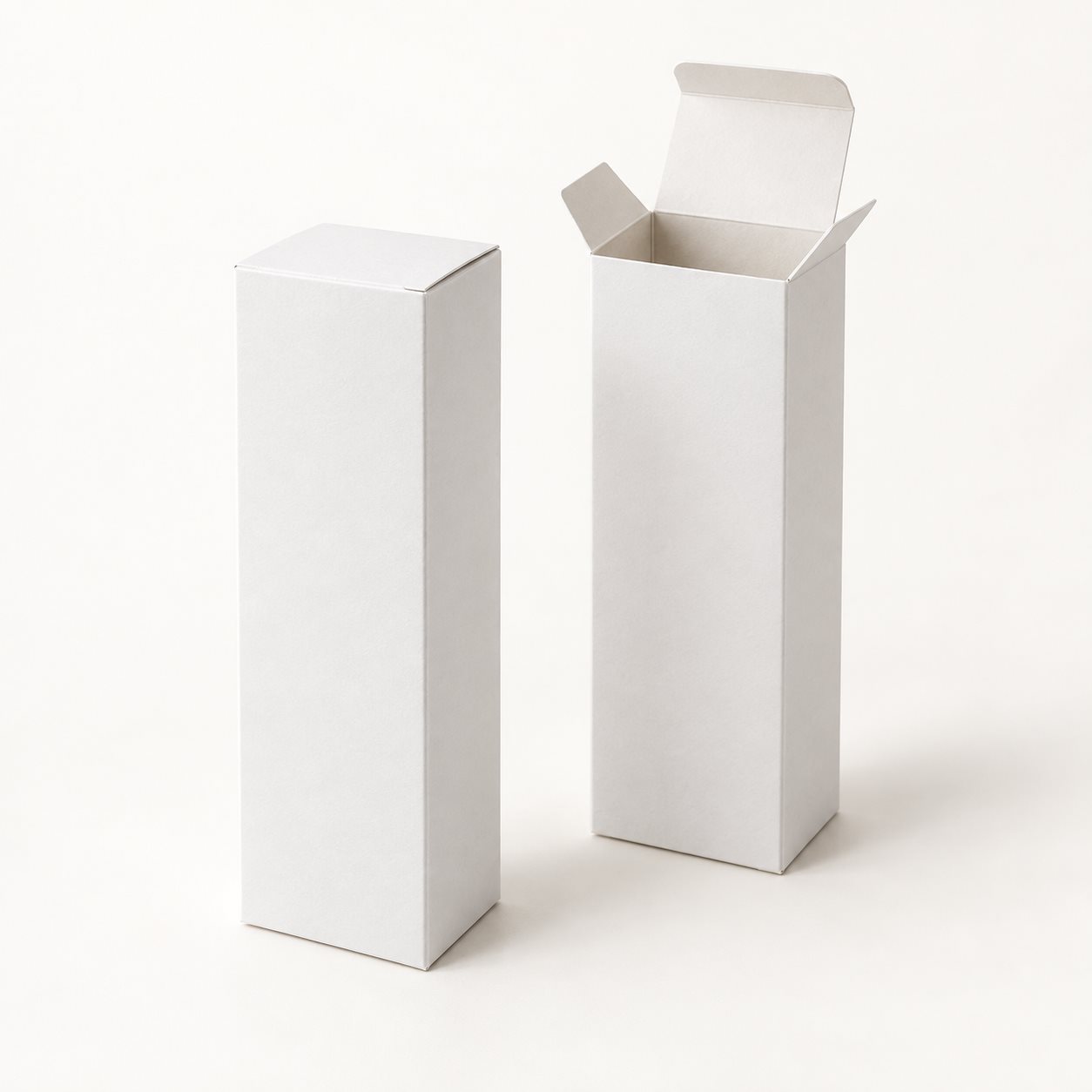 White folding cartons illustrated open and closed